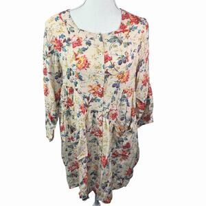 April Cornell Cream Floral Prairie Dress Size XS Button Front Cottagecore